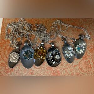 Vintage Spoon Necklaces set of 6 with Vintage Earring Accents GIFT IDEA